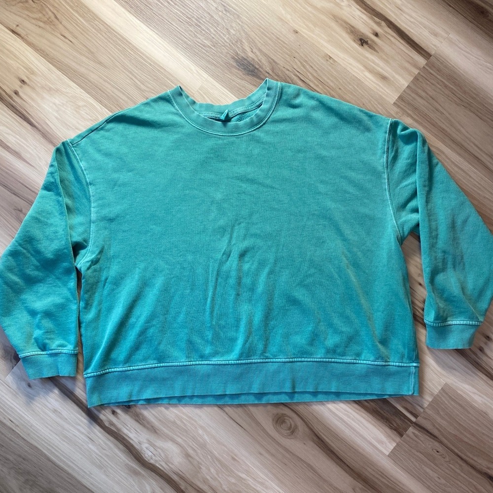 Old Navy Crop Crew-AQ Long Sleeve Herbal Green Jersey Sweatshirt Top 2X Plus
